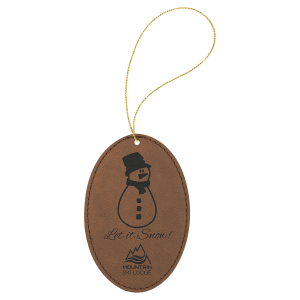 Dark Brown Laserable Leatherette Oval Ornament with Gold String - GFT1077 - Austin Print Co.