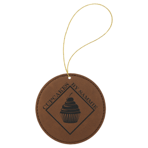 Dark Brown Laserable Leatherette Round Ornament with Gold String - GFT1092 - Austin Print Co.