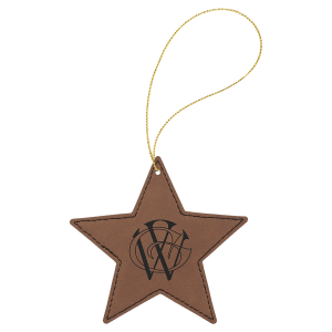 Dark Brown Laserable Leatherette Star Ornament with Gold String - GFT1062 - Austin Print Co.