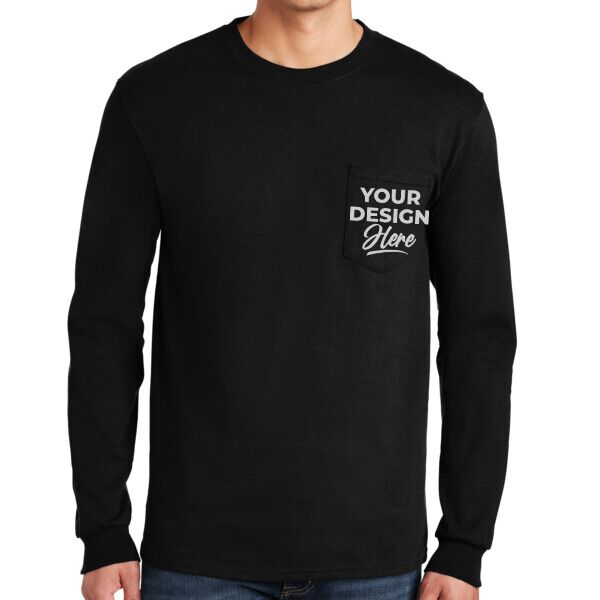 Gildan Ultra Cotton ® 100% US Cotton Long Sleeve T Shirt with Pocket - Gildan