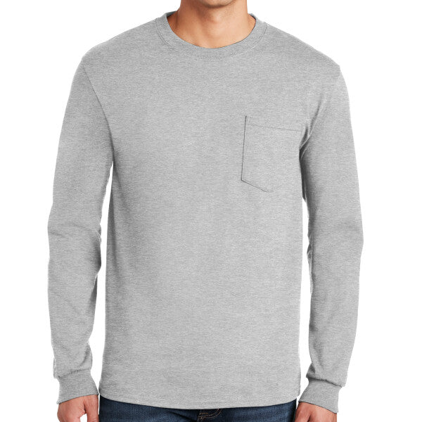 Gildan Ultra Cotton ® 100% US Cotton Long Sleeve T Shirt with Pocket - Gildan