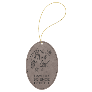 Gray Laserable Leatherette Oval Ornament with Gold String - GFT1080 - Austin Print Co.