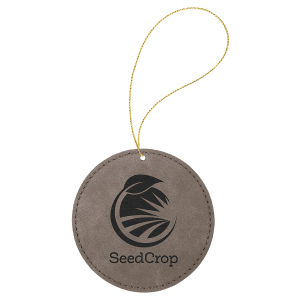 Gray Laserable Leatherette Round Ornament with Gold String - GFT1095 - Austin Print Co.
