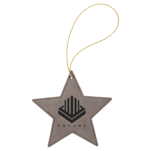 Gray Laserable Leatherette Star Ornament with Gold String - GFT1065 - Austin Print Co.