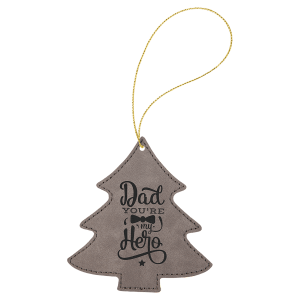 Gray Laserable Leatherette Tree Ornament with Gold String - GFT1110 - Austin Print Co.