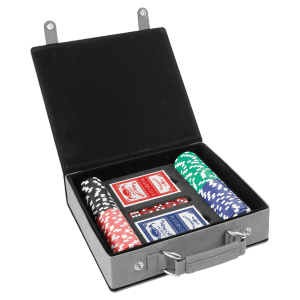 Gray/Black Laserable Leatherette 100 Chip Poker Set - PKR305 - Austin Print Co.