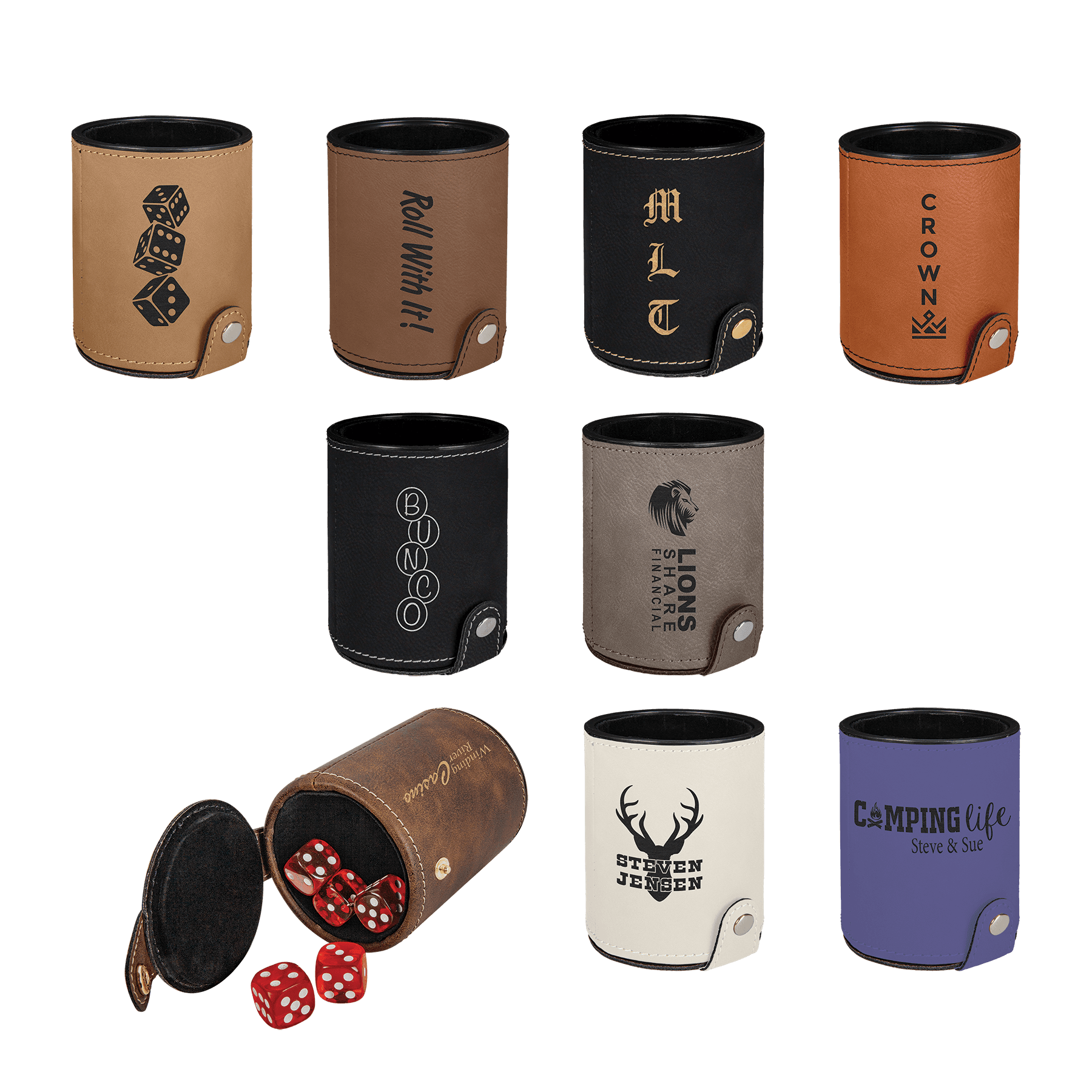 Laserable Leatherette Dice Cup with 5 Dice - JDS