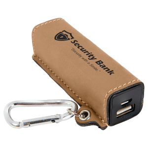 Light Brown Laserable Leatherette 2200 mAh Power Bank with USB Cord - GFT1136 - JDS
