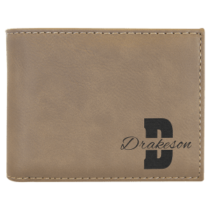 Light Brown Laserable Leatherette Bi - Fold Wallet w/Flip ID Display - GFT1285 - Austin Print Co.
