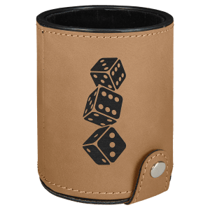 Light Brown Laserable Leatherette Dice Cup with 5 Dice - GFT1016 - Austin Print Co.