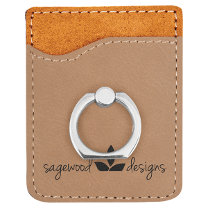 Light Brown Laserable Leatherette Phone Wallet with Silver Ring - GFT1121 - Austin Print Co.
