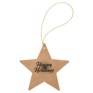 Light Brown Laserable Leatherette Star Ornament with Gold String - GFT1061 - Austin Print Co.