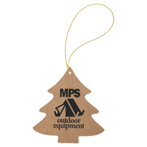 Light Brown Laserable Leatherette Tree Ornament with Gold String - GFT1106 - Austin Print Co.