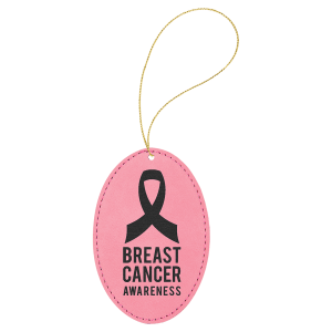 Pink Laserable Leatherette Oval Ornament with Gold String - GFT1081 - Austin Print Co.