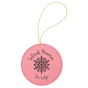 Pink Laserable Leatherette Round Ornament with Gold String - GFT1096 - Austin Print Co.