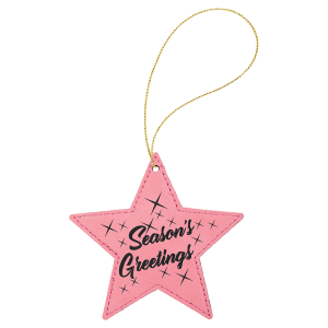 Pink Laserable Leatherette Star Ornament with Gold String - GFT1066 - Austin Print Co.