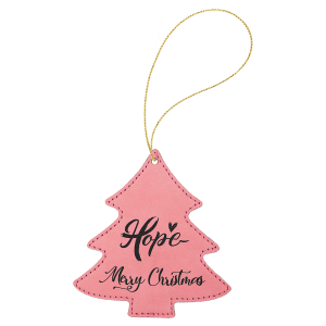 Pink Laserable Leatherette Tree Ornament with Gold String - GFT1111 - Austin Print Co.