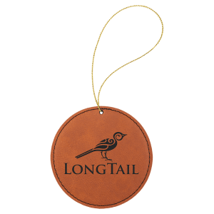 Rawhide Laserable Leatherette Round Ornament with Gold String - GFT1094 - Austin Print Co.