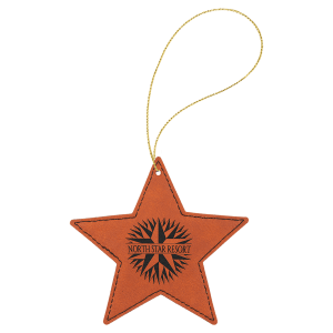 Rawhide Laserable Leatherette Star Ornament with Gold String - GFT1064 - Austin Print Co.