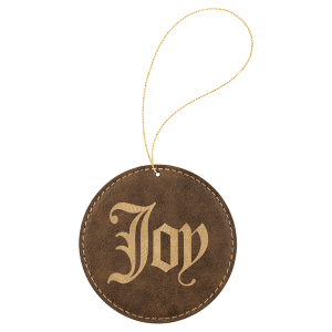 Rustic/Gold Laserable Leatherette Round Ornament with Gold String - GFT1098 - Austin Print Co.
