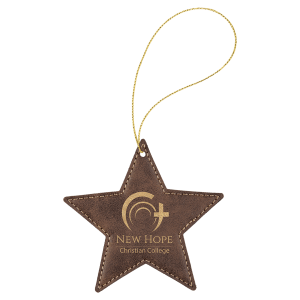 Rustic/Gold Laserable Leatherette Star Ornament with Gold String - GFT1068 - Austin Print Co.