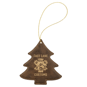 Rustic/Gold Laserable Leatherette Tree Ornament with Gold String - GFT1113 - Austin Print Co.