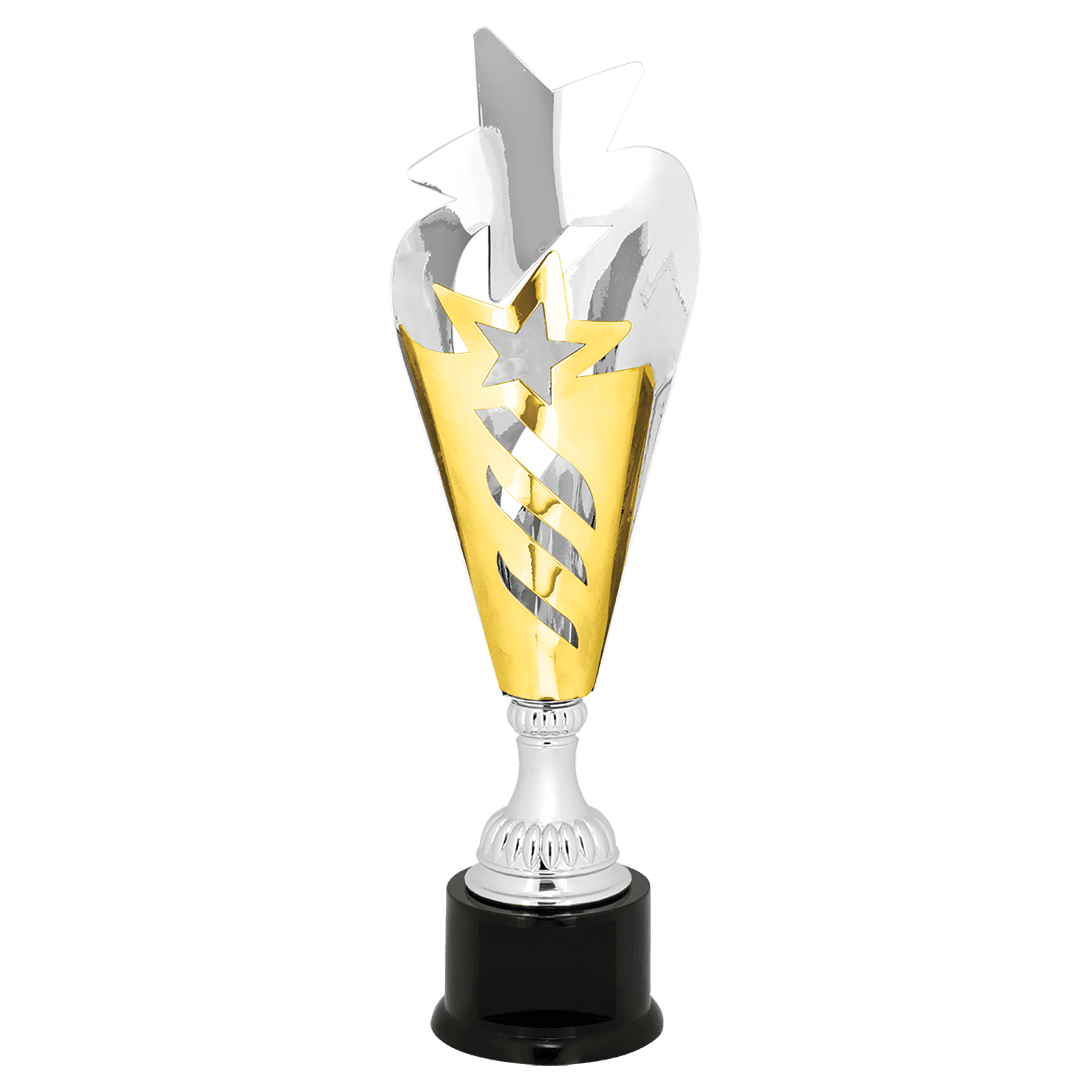 Silver & Gold Star Completed Metal Cup Trophy on Plastic Base - JDS