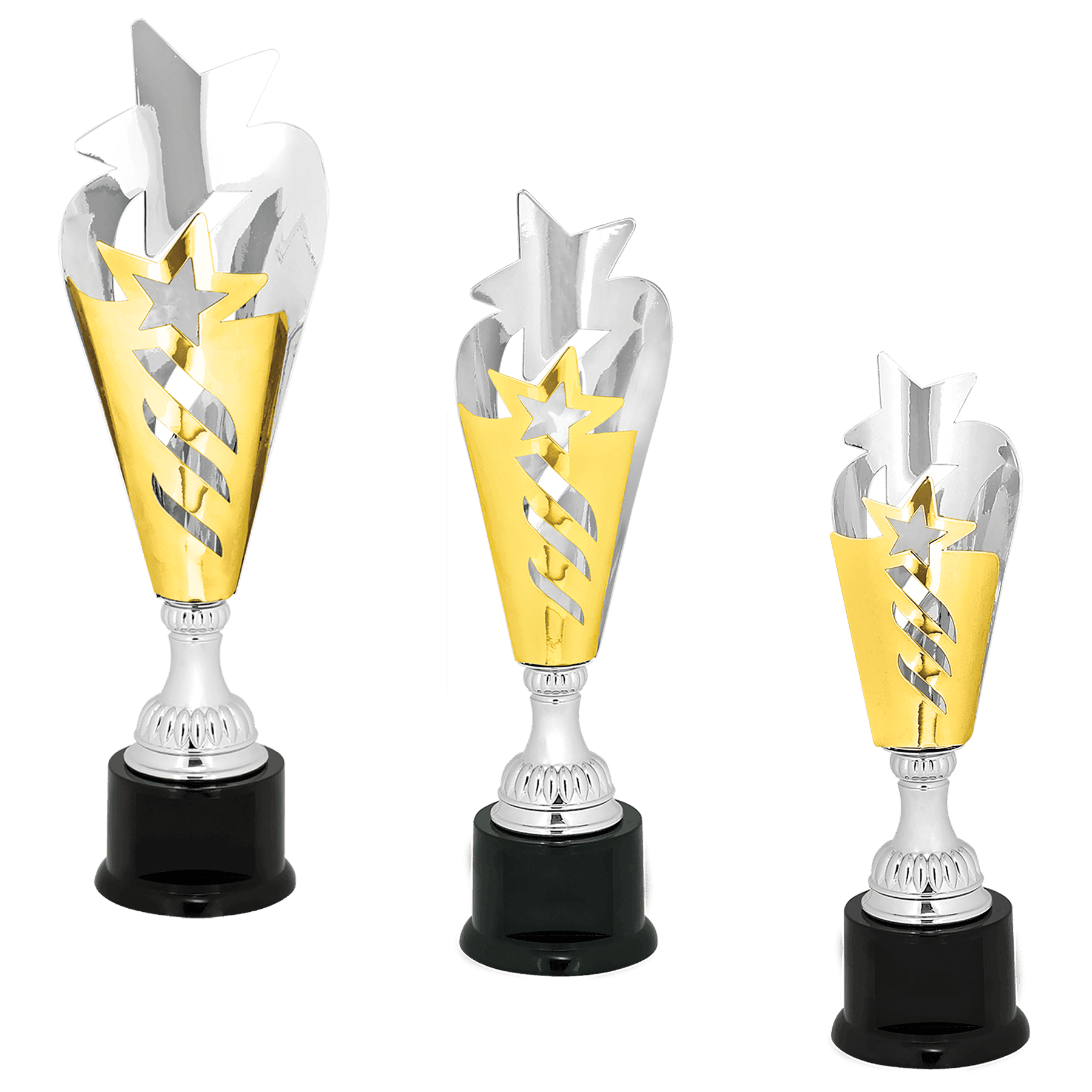 Silver & Gold Star Completed Metal Cup Trophy on Plastic Base - JDS