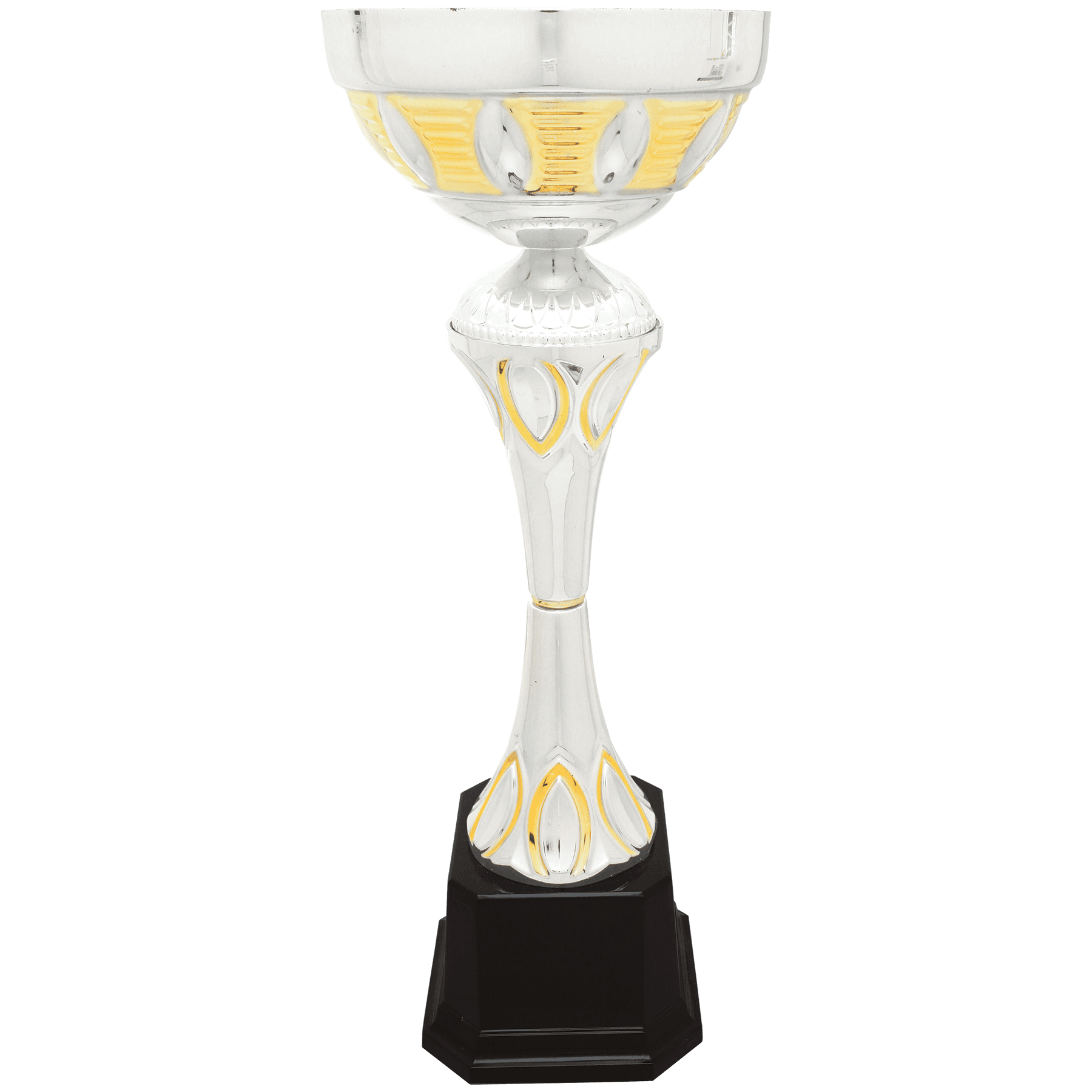 Silver Petal Style Gold Detail Completed Metal Cup Trophy on Plastic Base - JDS