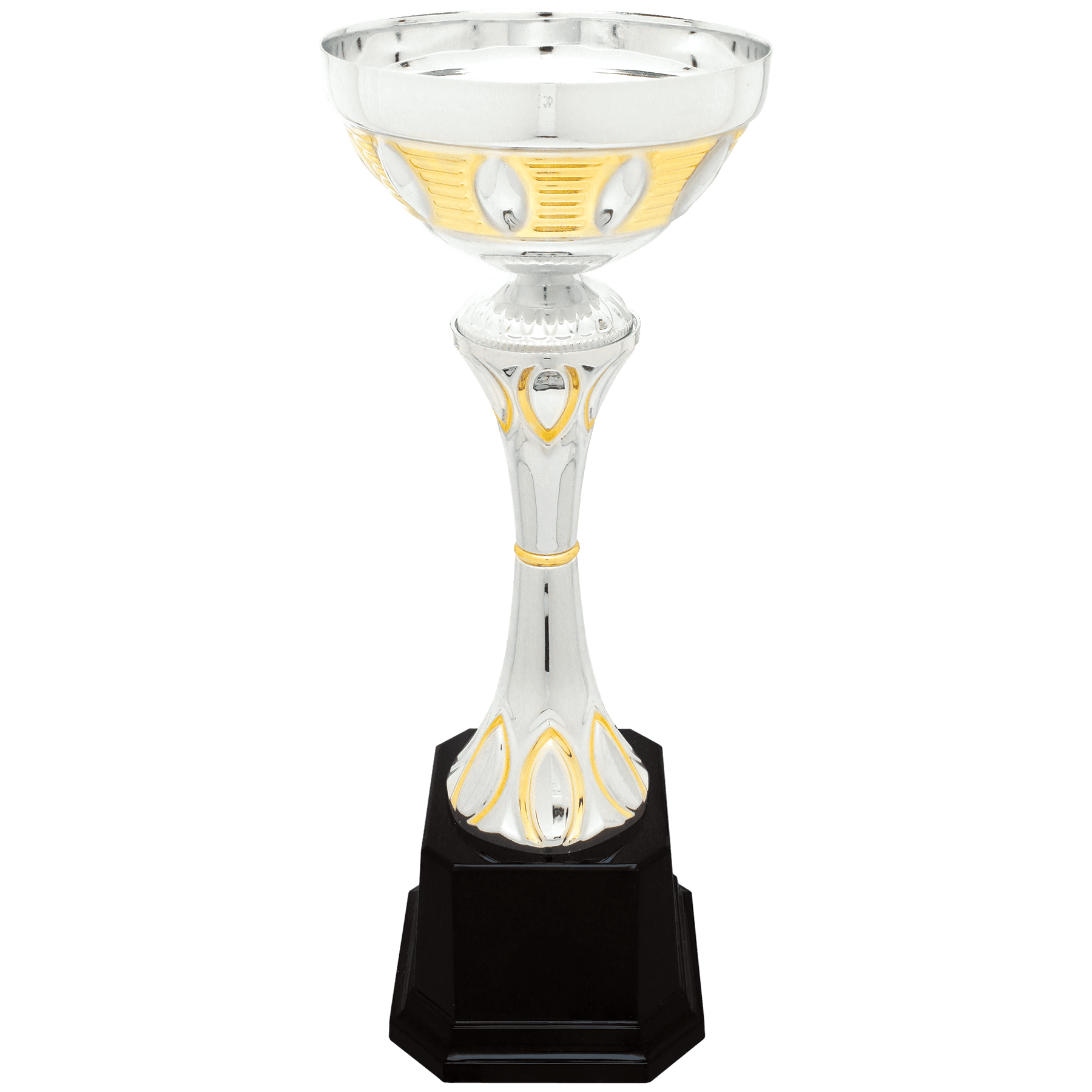 Silver Petal Style Gold Detail Completed Metal Cup Trophy on Plastic Base - JDS