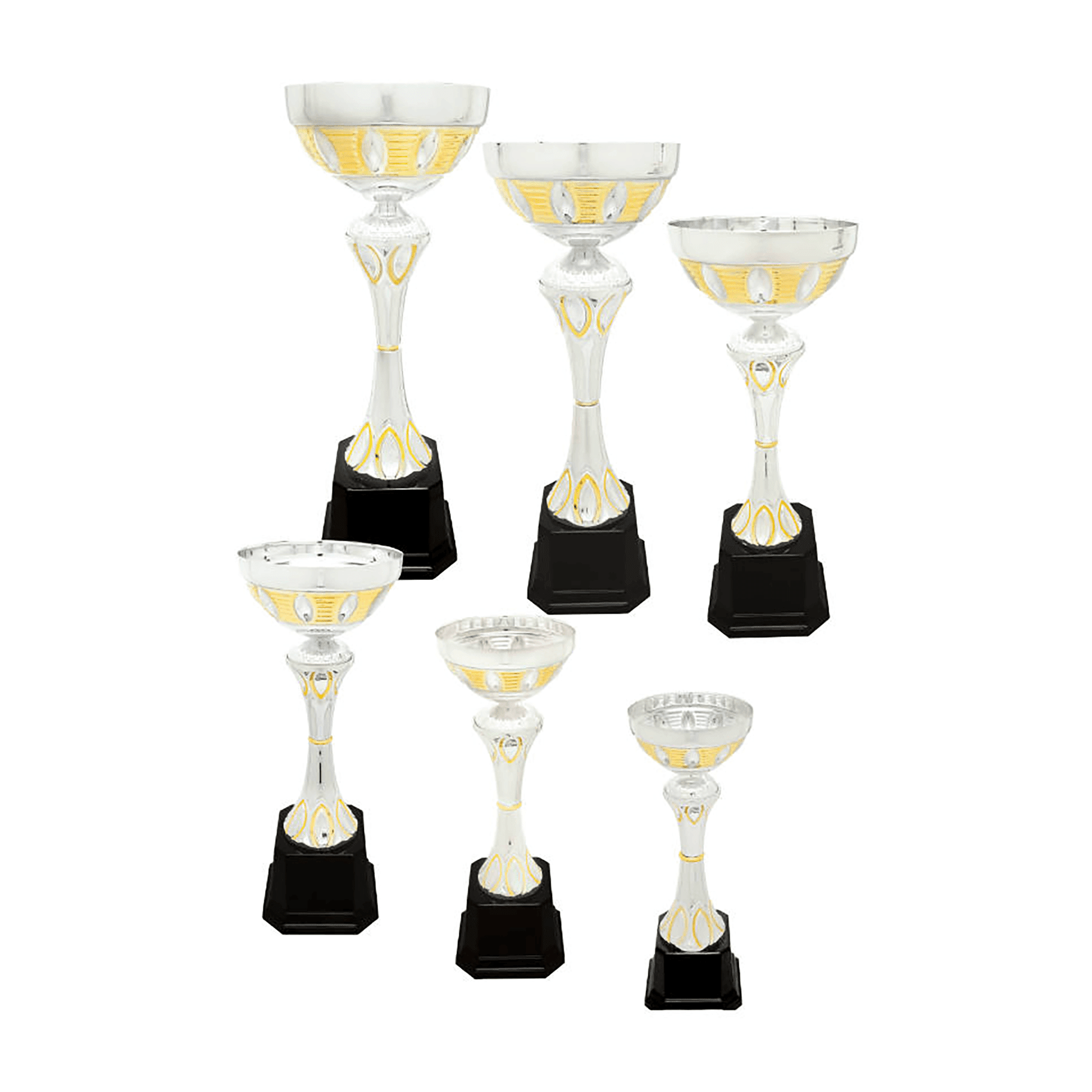 Silver Petal Style Gold Detail Completed Metal Cup Trophy on Plastic Base - JDS