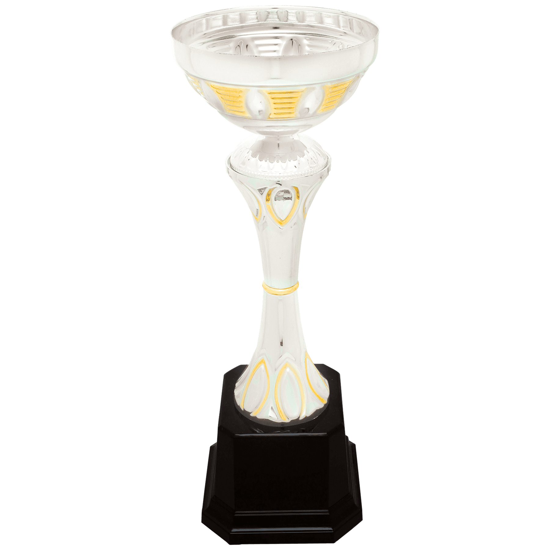 Silver Petal Style Gold Detail Completed Metal Cup Trophy on Plastic Base - JDS