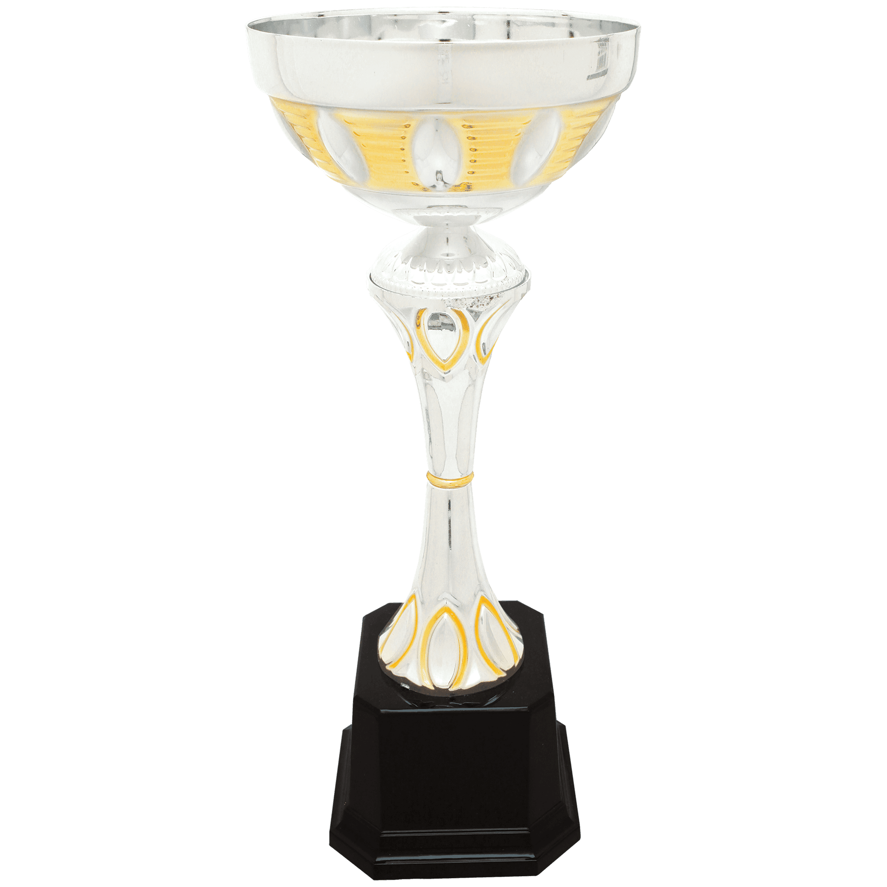Silver Petal Style Gold Detail Completed Metal Cup Trophy on Plastic Base - JDS