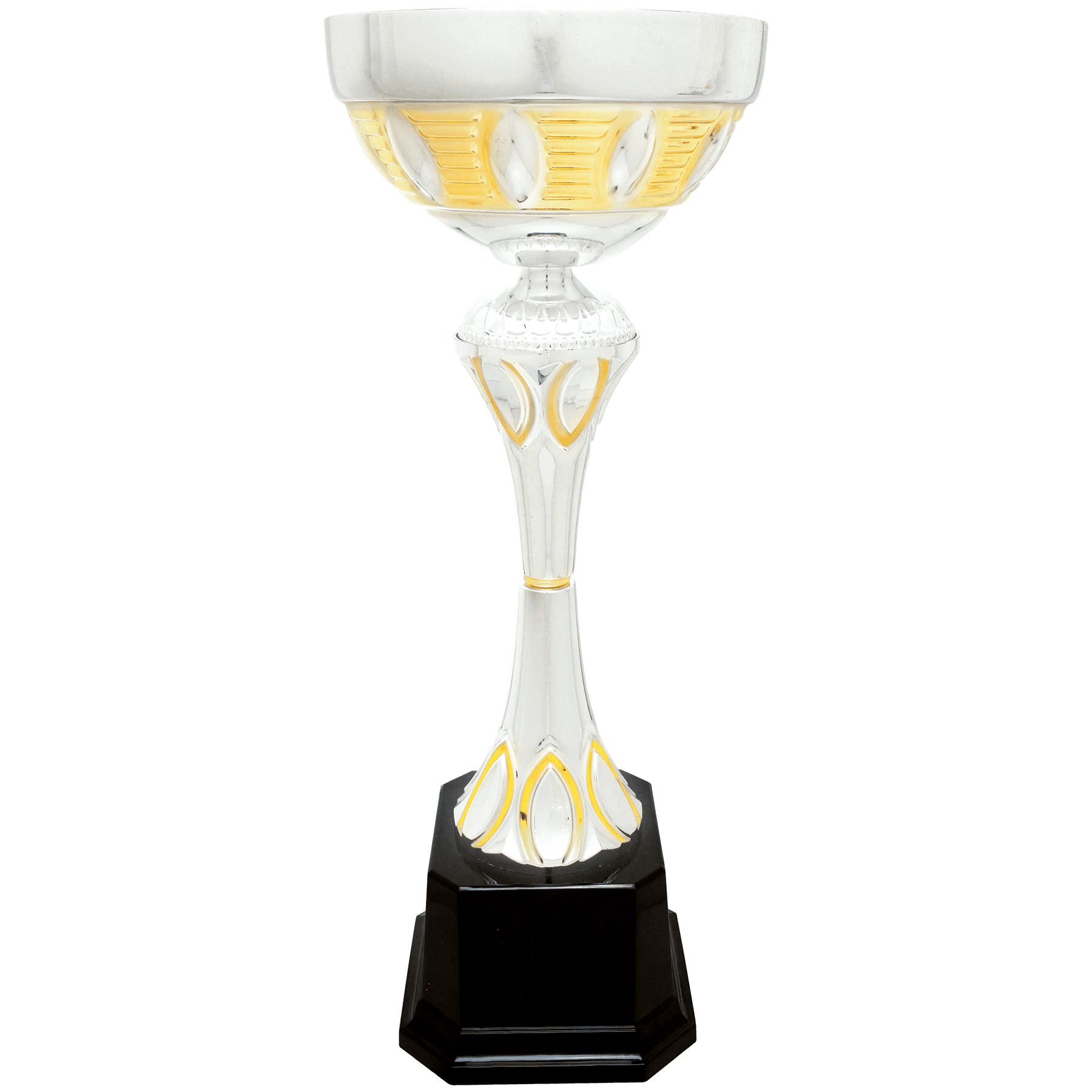 Silver Petal Style Gold Detail Completed Metal Cup Trophy on Plastic Base - JDS