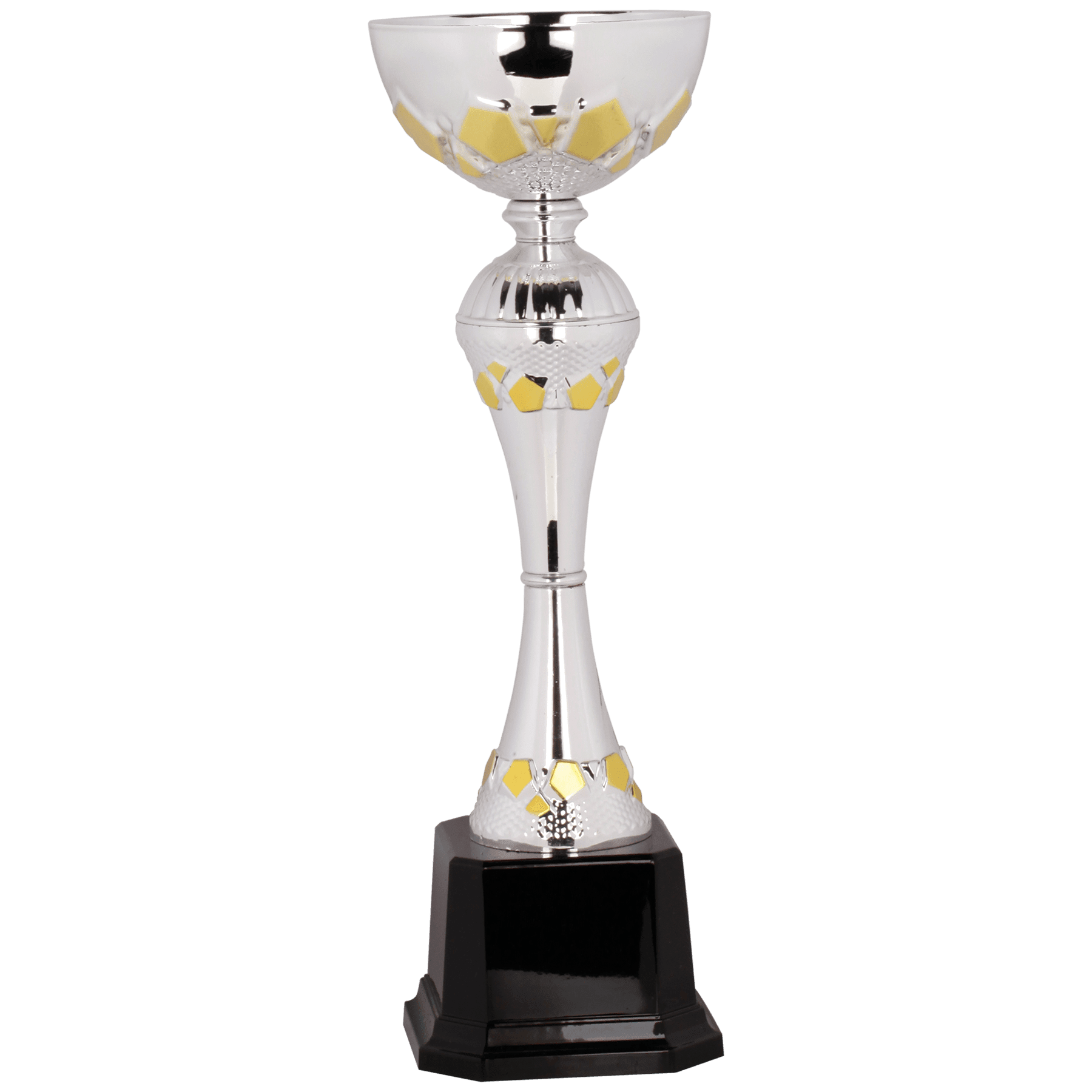 Silver with Gold Pentagon Details Completed Metal Cup Trophy on Plastic Base - JDS