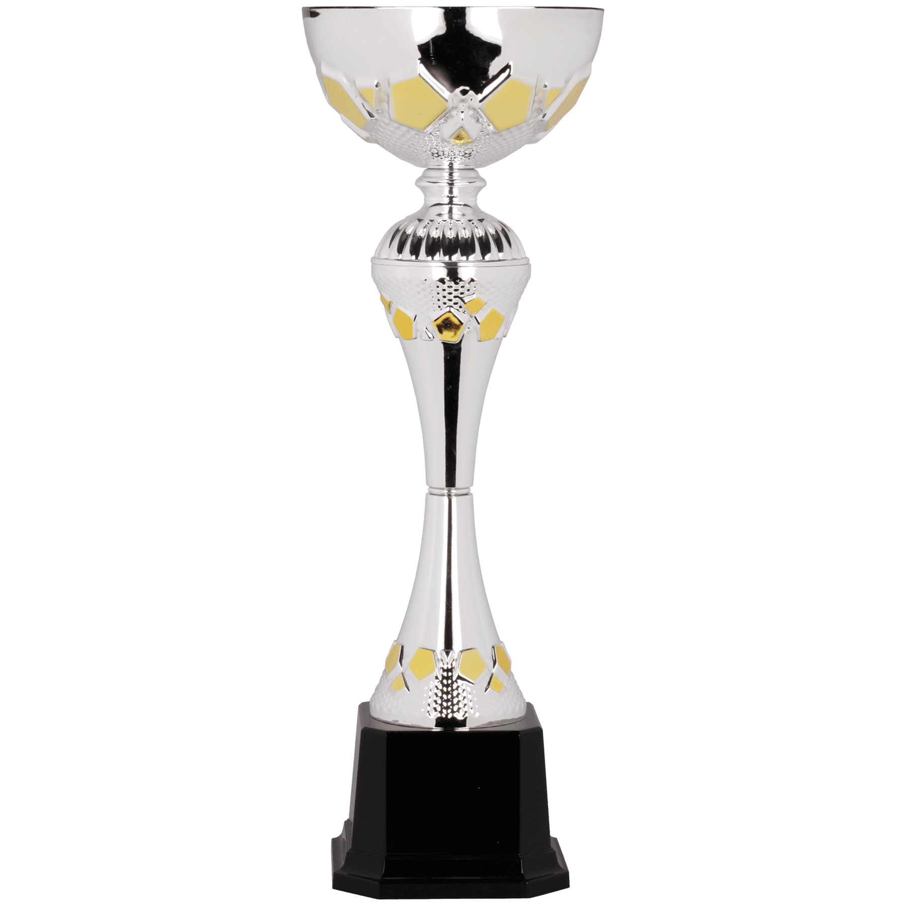 Silver with Gold Pentagon Details Completed Metal Cup Trophy on Plastic Base - JDS