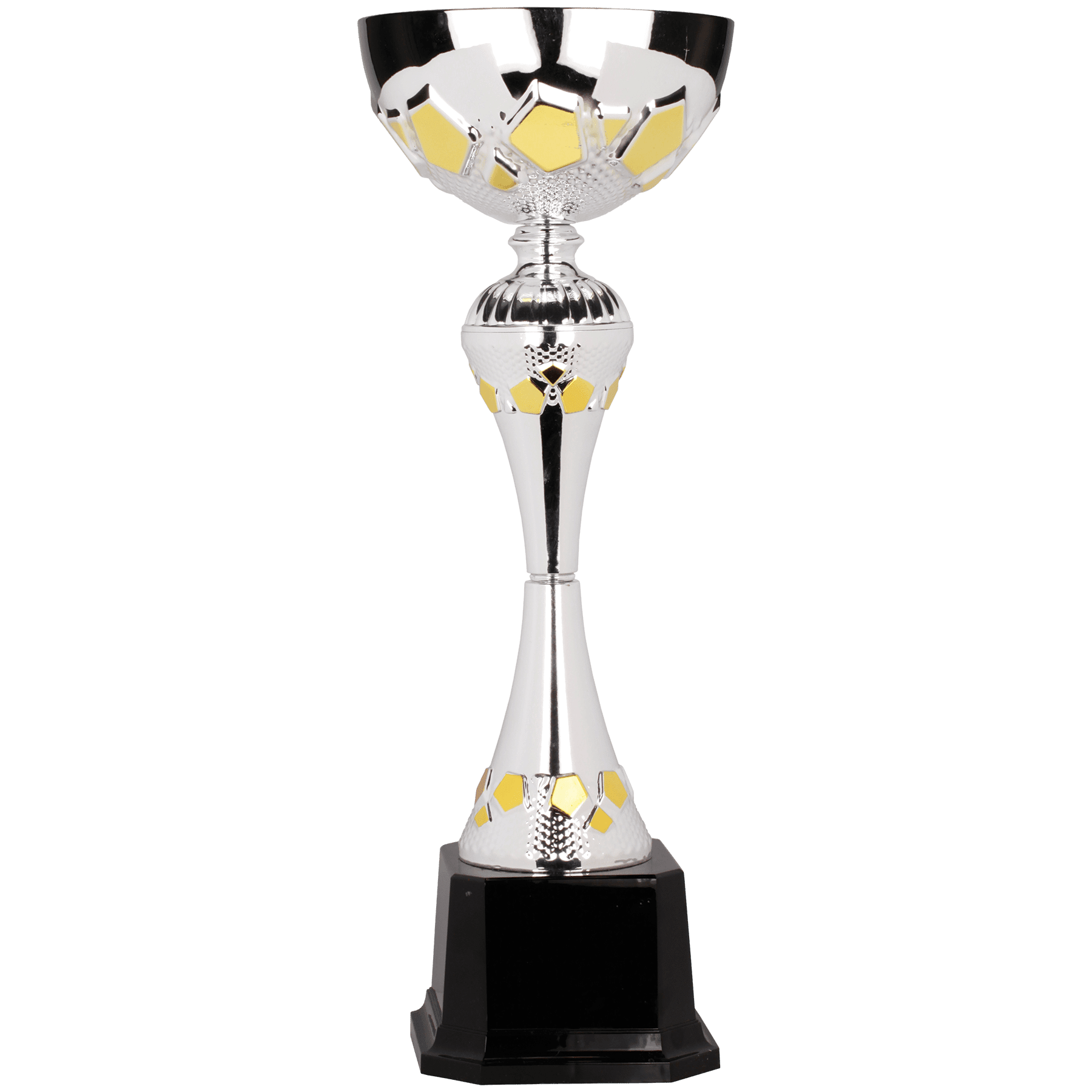 Silver with Gold Pentagon Details Completed Metal Cup Trophy on Plastic Base - JDS