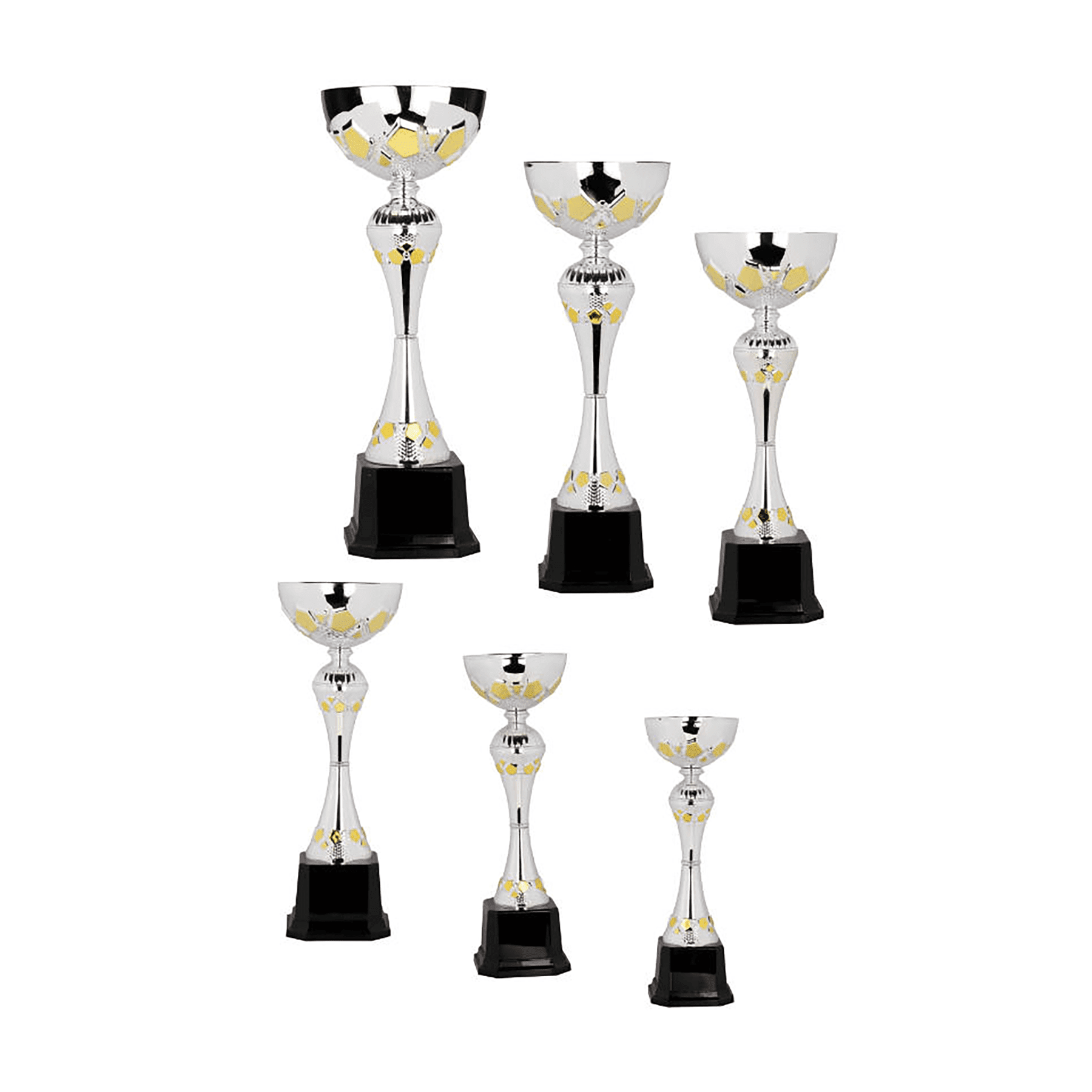 Silver with Gold Pentagon Details Completed Metal Cup Trophy on Plastic Base - JDS