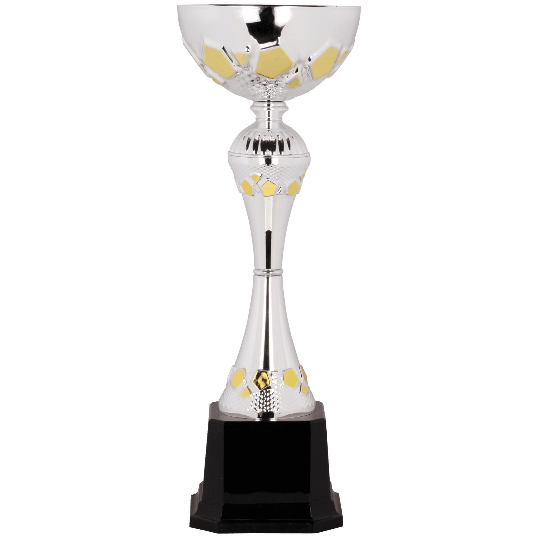 Silver with Gold Pentagon Details Completed Metal Cup Trophy on Plastic Base - JDS