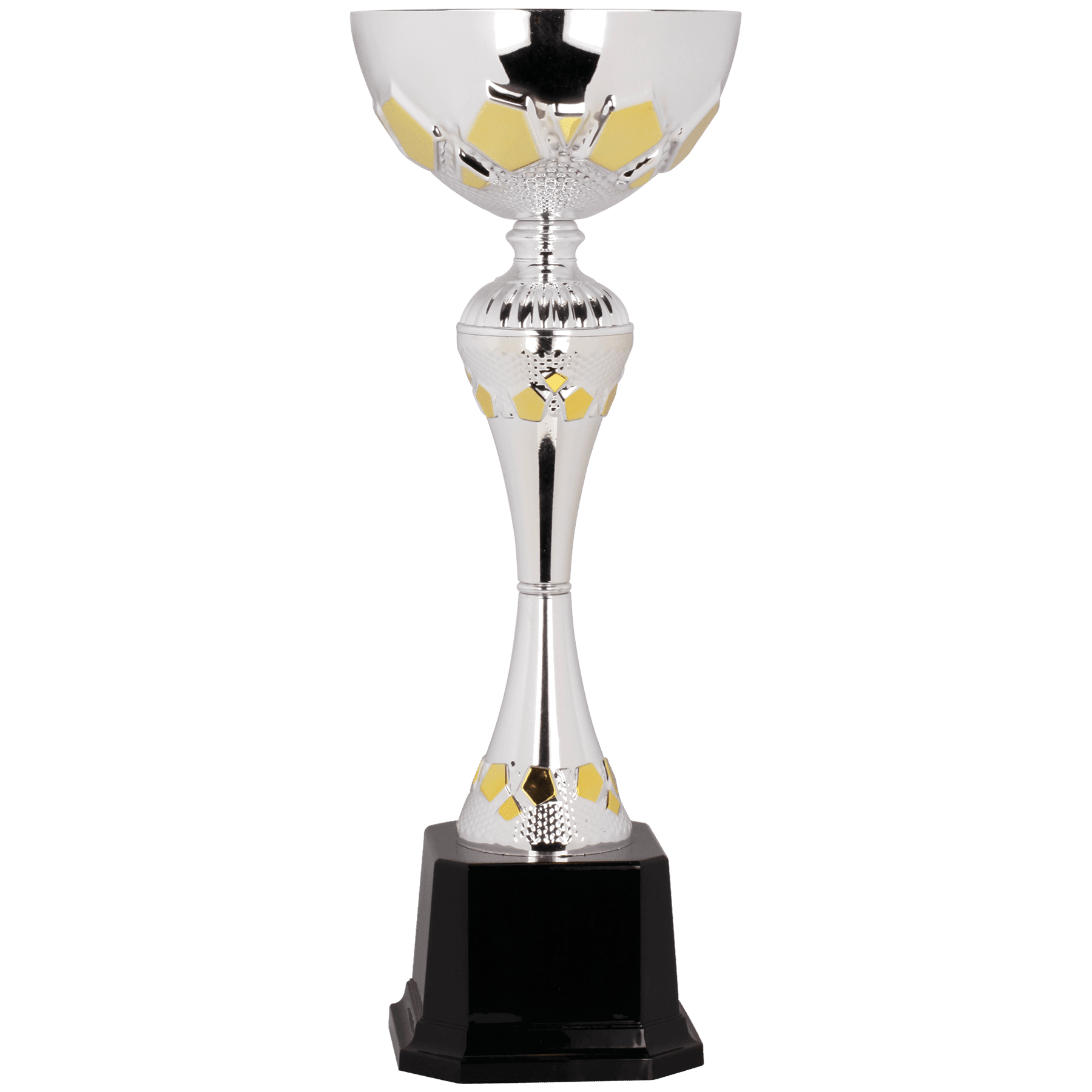 Silver with Gold Pentagon Details Completed Metal Cup Trophy on Plastic Base - JDS