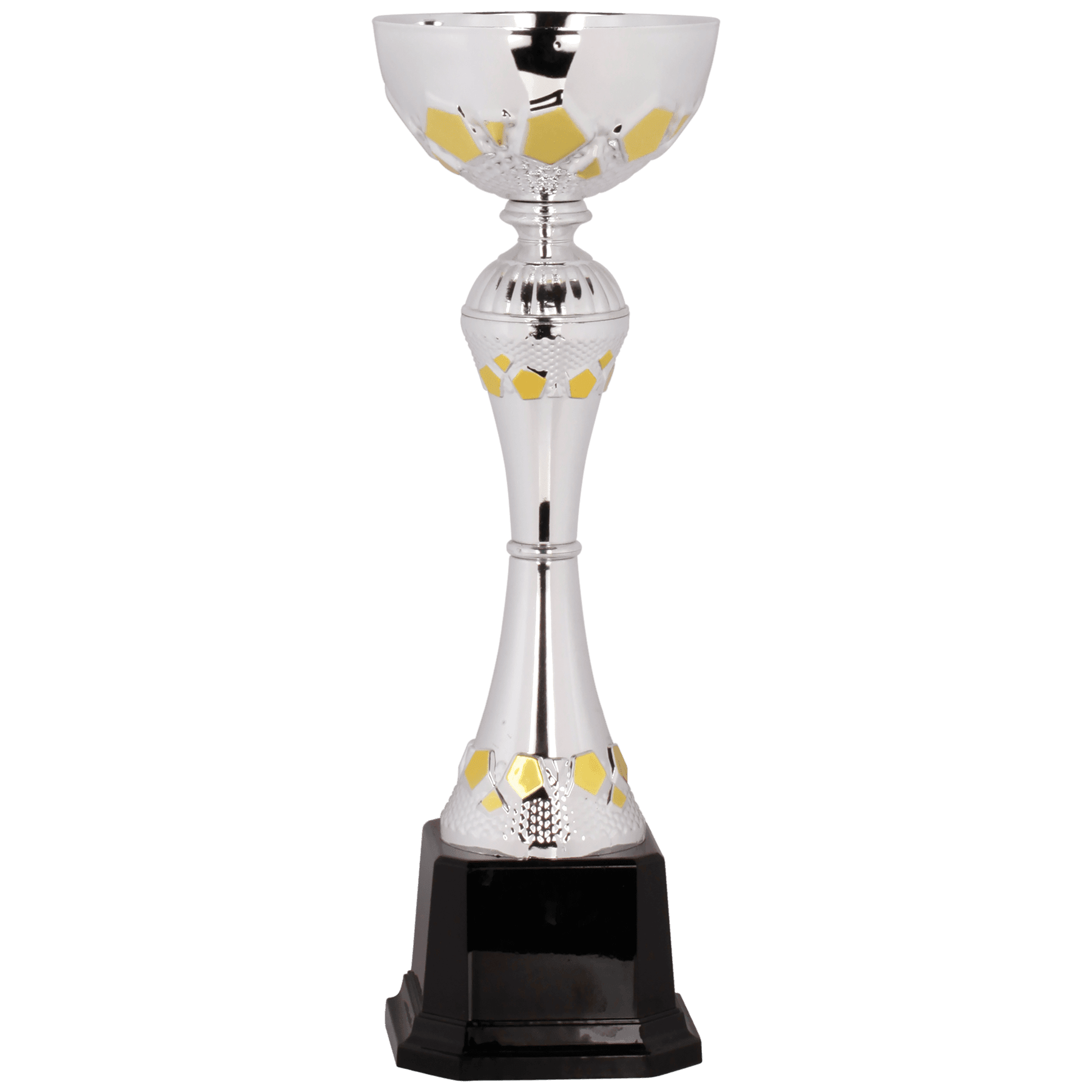 Silver with Gold Pentagon Details Completed Metal Cup Trophy on Plastic Base - JDS