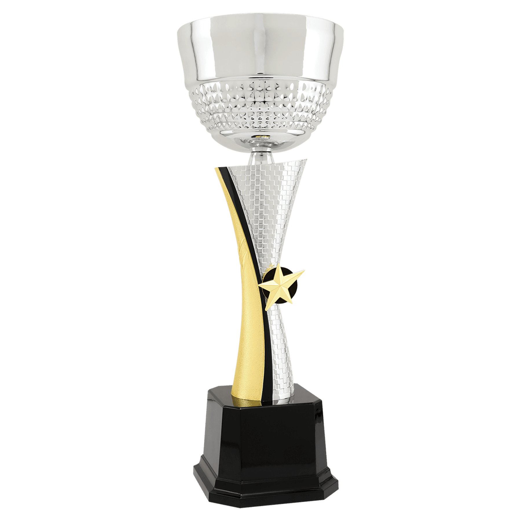 Silver/Gold Textured Star Completed Metal Cup Trophy - JDS