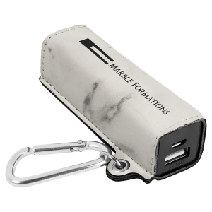 White Marble Laserable Leatherette 2200 mAh Power Bank with USB Cord - GFT1147 - JDS
